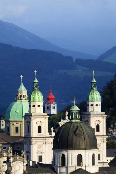 Austria, Salzburg Tower domes in city scenic